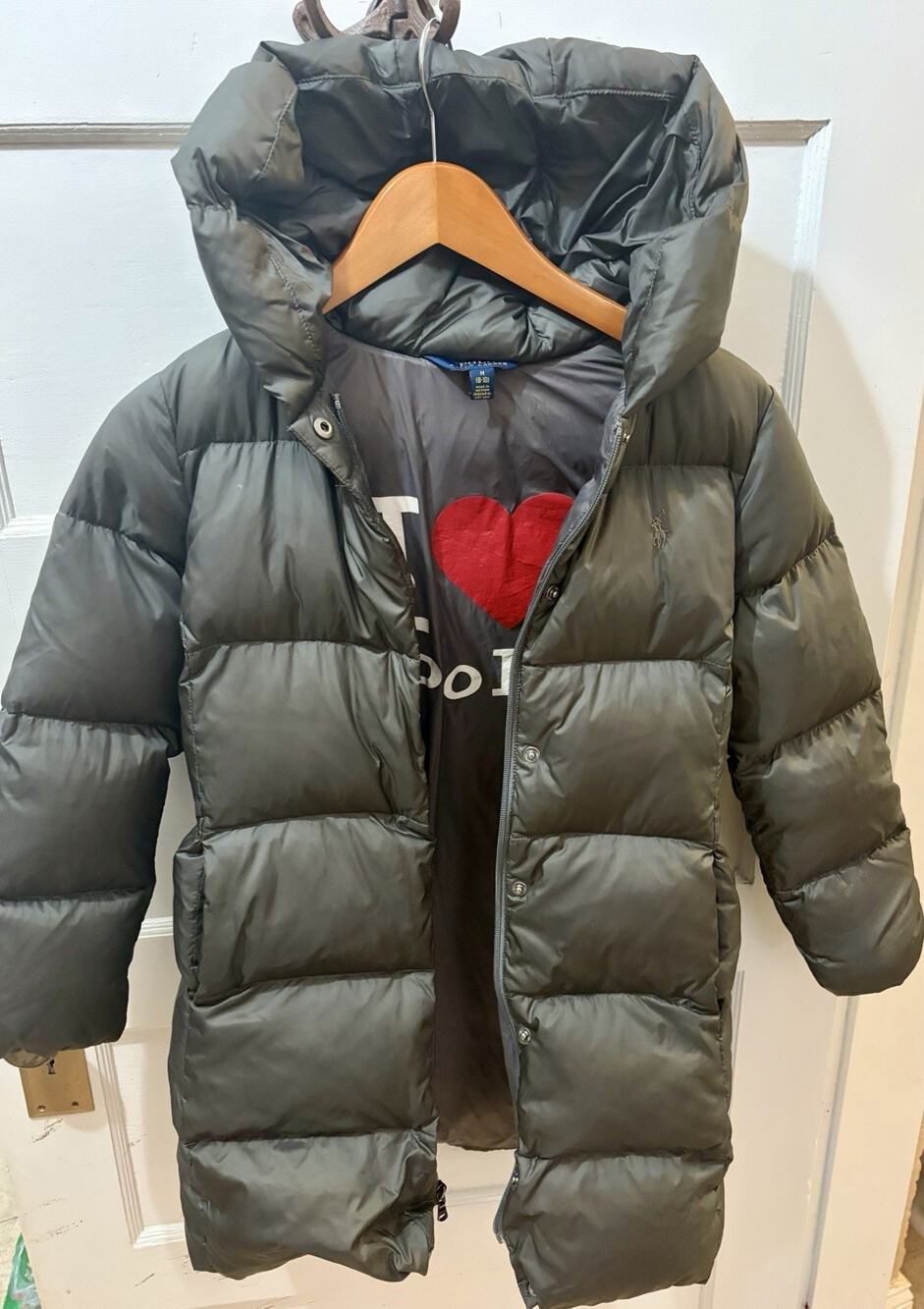 E5 Girl Polo Ralph Lauren Down Filled Puffer Coat Grey Hooded Size: 8-10 Medium